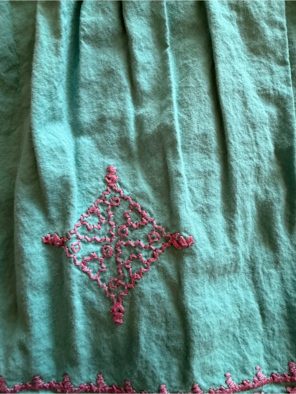 Matilda Jane Teal Dress with Pink Crochet Hem